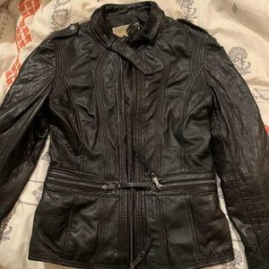 Womens Michael Kors Black Leather Biker Jacket S/P